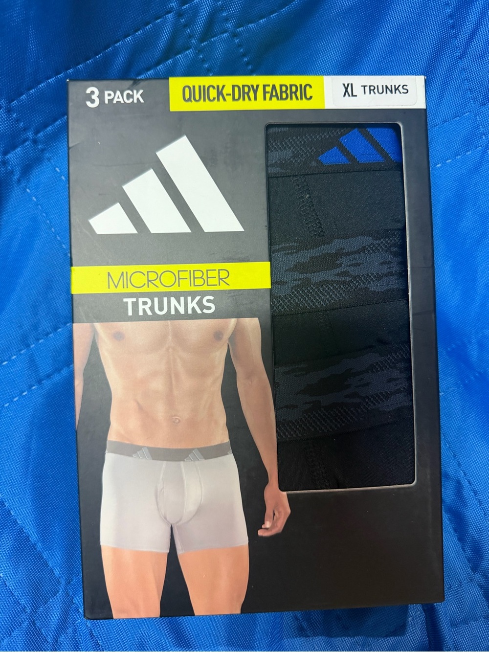 adidas Black Microfiber Trunks with Blue Logo - 3 Pack